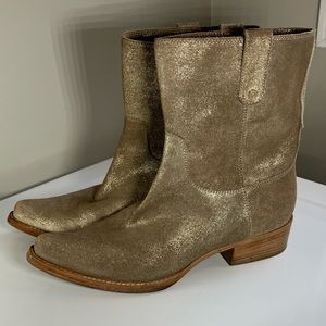 Boots US 8.5/38.5 JIMMY CHOO Gold Metallic Textured Leather Cowboy Preowned